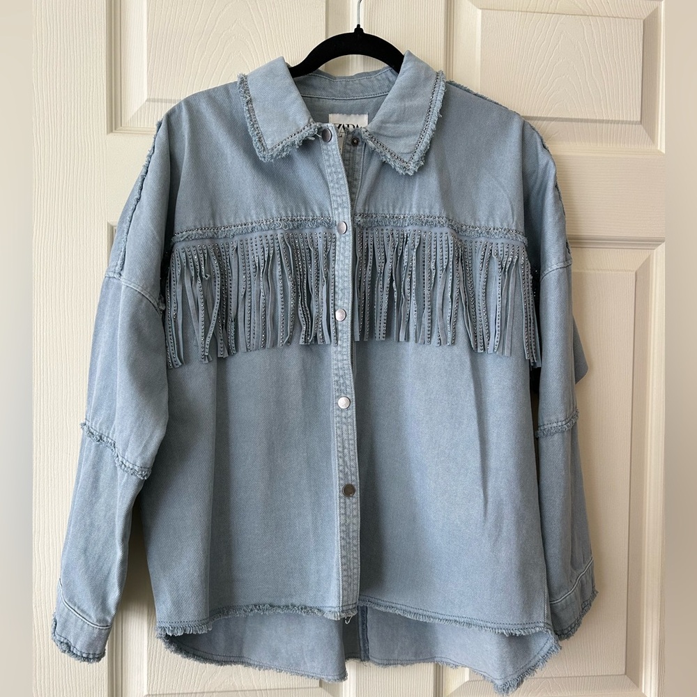 ZARA Denim jacket with shiny fringes